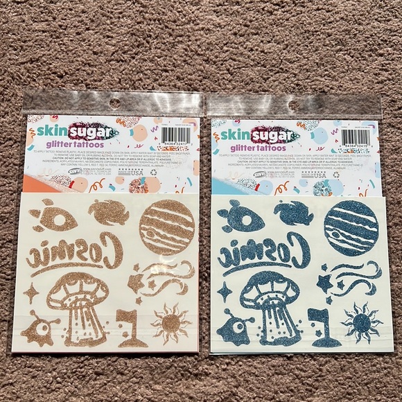 LOT 40 Savvi Skin Sugar Glitter Tattoos Gold Blue Cosmic Sun Stars Alien Planets - Picture 2 of 6